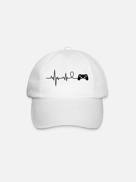 Game Controller Gamer Heartbeat Funny - Baseballkappe - Weiß/Weiß