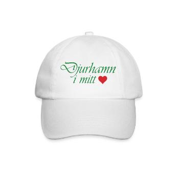 Grüne Kalligraphie "Djurhamn in mine" mit rotem Herzen - Baseballkappe - Weiß/Weiß - Vorne