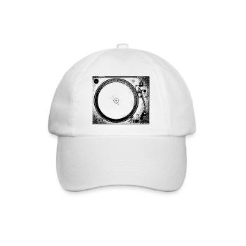 TECHNO T-Shirt - Vinyl Plattenspieler - Baseballkappe - Weiß/Weiß - Vorne