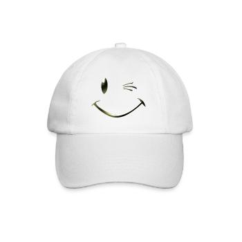Shirt mit Smiley Zwinkern von Custom - Baseballkappe - Weiß/Weiß - Vorne