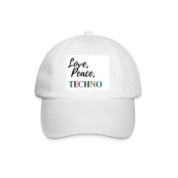 Love, Peace, Techno - Baseballkappe - Weiß/Weiß - Vorne