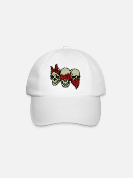 Drei Schädel mit roter Augenmaske / Three Skulls - Baseballkappe - Weiß/Weiß