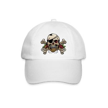 Schädel Schädel Knochen Tattoo alte Schule rosa Blume - Baseballkappe - Weiß/Weiß - Vorne