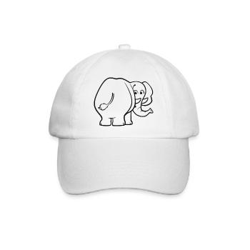 Elefant von hinten - überrascht, erschrocken, oops - Baseballkappe - Weiß/Weiß - Vorne