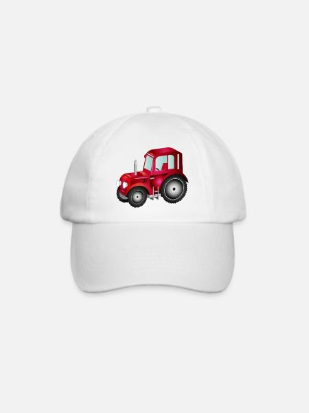 roter 3D Traktor für Trecker und Bauernhof Fans - Baseballkappe - Weiß/Weiß