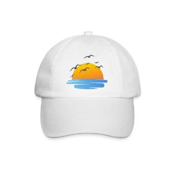 Sonnenuntergang und Wasservögel - Baseballkappe - Weiß/Weiß - Vorne