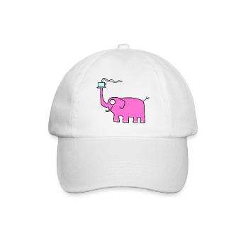 Rosa Elefant mit Kaffee - Baseballkappe - Weiß/Weiß - Vorne