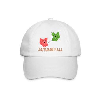 Herbst-Herbst-Lustiges Ahornblatt-Witz-Cartoon-Design - Baseballkappe - Weiß/Weiß - Vorne