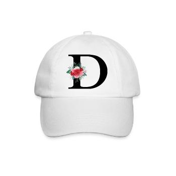 Roter Blumenbuchstabe D - Baseballkappe - Weiß/Weiß - Vorne