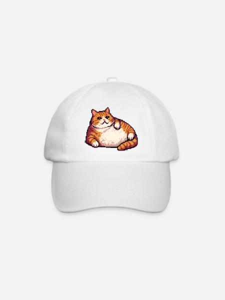 Fette Ingwerkatze Pixelkunst - Baseballkappe - Weiß/Weiß