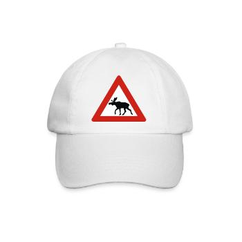 Norwegen - Achtung Elch - Warnschild - Baseballkappe - Weiß/Weiß - Vorne