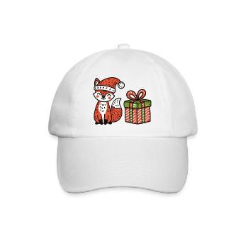 Weihnachtsfuchs mit Mütze und Geschenk - Baseballkappe - Weiß/Weiß - Vorne