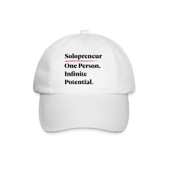 Solopreneur: Eine Person. Unendliches Potenzial. [B] - Baseballkappe - Weiß/Weiß - Vorne