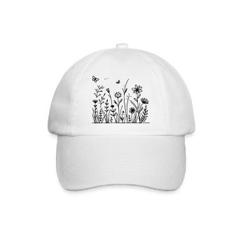 Blumenwiese mit Schmetterling - Baseballkappe - Weiß/Weiß - Vorne