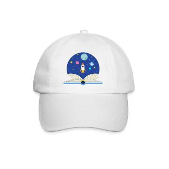 Offenes Buch mit Weltraumszene, Fantasie und Advent - Baseballkappe - Weiß/Weiß - Vorne