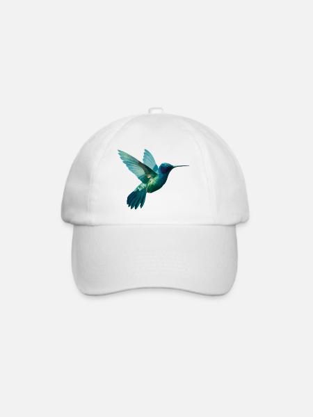 Aquarellierter Kolibri im Flug - Baseballkappe - Weiß/Weiß
