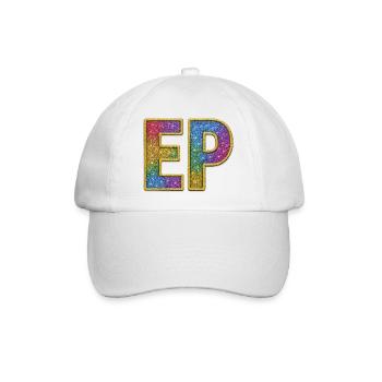 EP | Galaktischer Glitter-Initialschriftzug - Baseballkappe - Weiß/Weiß - Vorne