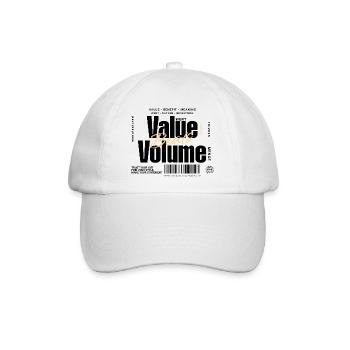 Value Beats Volume – Statement Design (Hell) - Baseballkappe - Weiß/Weiß - Vorne