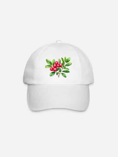 Preiselbeere – botanisches Aquarell - Baseballkappe - Weiß/Weiß