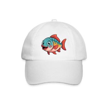 Lebhafter Cartoonfisch im Retro Design - Baseballkappe - Weiß/Weiß - Vorne