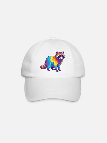 Bunter Waschbär-Regenbogen-Pop-Art-Aquarell - Baseballkappe - Weiß/Weiß