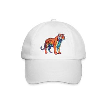 Buntes Tiger-Regenbogen-Pop-Art-Aquarell - Baseballkappe - Weiß/Weiß - Vorne