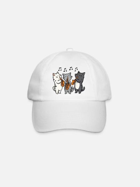 Jazzkatzen Trio Saxophon - Baseballkappe - Weiß/Weiß