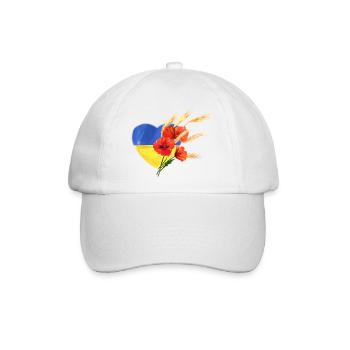 Herz der Ukraine - Mohnblumen & Goldener Weizen - Baseballkappe - Weiß/Weiß - Vorne
