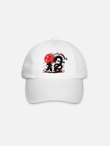 Samurai vs Drache Shirt Drachenkampf - Baseballkappe - Weiß/Weiß