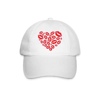 Red Lipstick Kisses Heart Romantic Love Design - Baseballkappe - Weiß/Weiß - Vorne