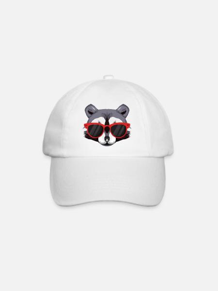 Waschbär mit roten Sonnenbrillen - Baseballkappe - Weiß/Weiß