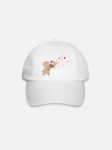 Süßer Bär mit Blumenstrauß Motiv - Baseballkappe - Weiß/Weiß