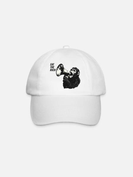 EAT THE RICH – Aufgebrachter Gorilla mit Megafon - Baseballkappe - Weiß/Weiß