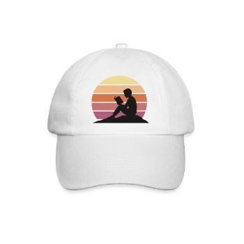 Lesende Silhouette im Sonnenuntergang - Baseballkappe - Weiß/Weiß - Vorne