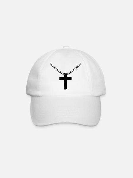 Kreuz mit Kette used look - Baseballkappe - Weiß/Weiß