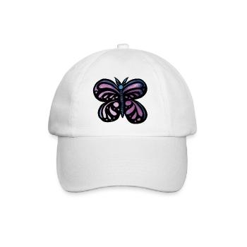 Lila Aquarell-Schmetterling auf Schwarz - Baseballkappe - Weiß/Weiß - Vorne