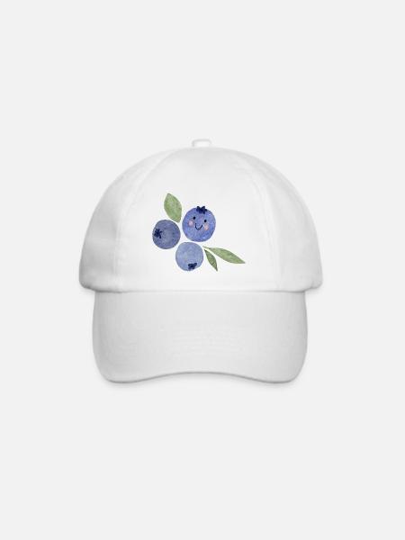 Blaubeeren Aquarell Trio mit Gesicht - Baseballkappe - Weiß/Weiß