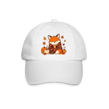 Süßer Fuchs mit Tee Gemütliches Herbst Design - Baseballkappe - Weiß/Weiß - Vorne