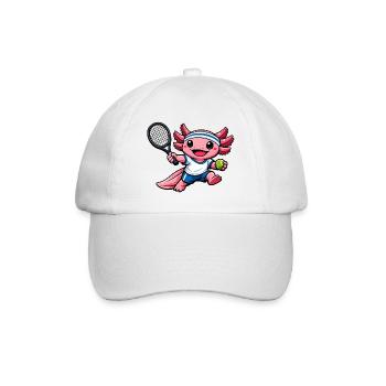 Axolotl beim Tennis – Süßes Sportmotiv - Baseballkappe - Weiß/Weiß - Vorne