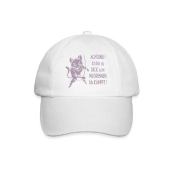 Dicke Katze, zu dick zum Wegrennen - Baseballkappe - Weiß/Weiß - Vorne