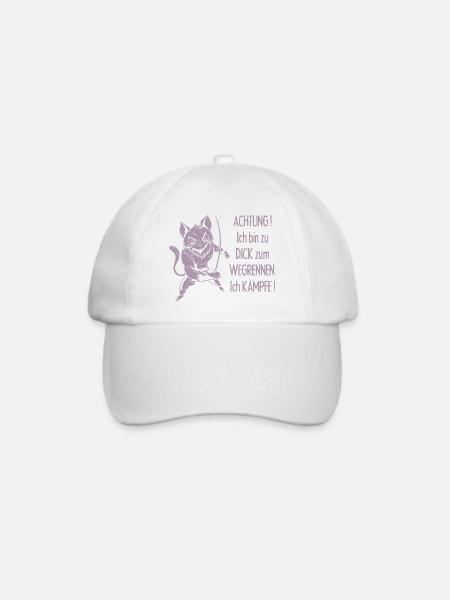 Dicke Katze, zu dick zum Wegrennen - Baseballkappe - Weiß/Weiß