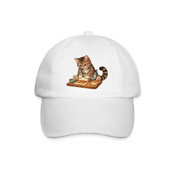 Katze rollt Zimtschnecken - Baseballkappe - Weiß/Weiß - Vorne