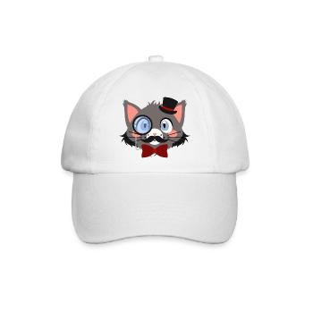 Herrenkatze mit Monokel und Hut - Baseballkappe - Weiß/Weiß - Vorne