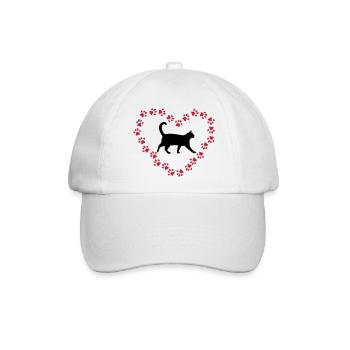 Katze und Herz aus Katzenpfoten - Baseballkappe - Weiß/Weiß - Vorne