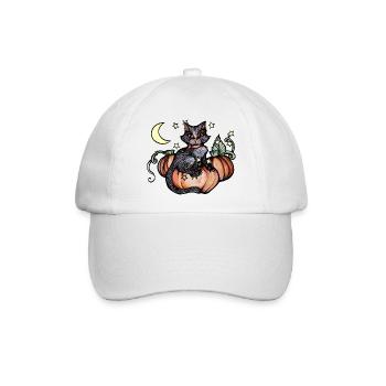 Herbstliche Schwarze Katze - Baseballkappe - Weiß/Weiß - Vorne