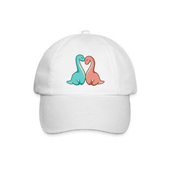 Süßes Dino Paar, Dinosaurier Liebe, Langhals - Baseballkappe - Weiß/Weiß - Vorne