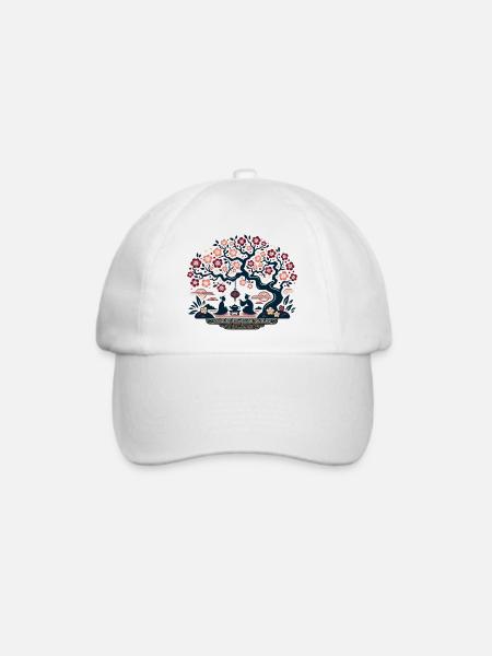 Kirschblüte inspiriert von chinesischer Kunst - Baseballkappe - Weiß/Weiß