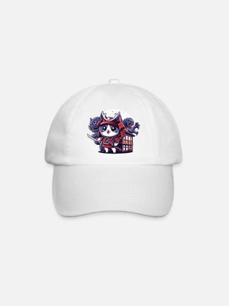 Samurai-Ninja-Katze hinter Monster und Dojo - Baseballkappe - Weiß/Weiß