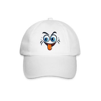 Glückliches, glückliches, cartoonartiges Gesicht - Baseballkappe - Weiß/Weiß - Vorne