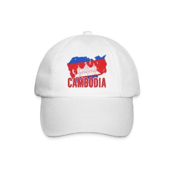 Kambodscha Tempel Khmer Vintage Flagge I Geschenk - Baseballkappe - Weiß/Weiß - Vorne